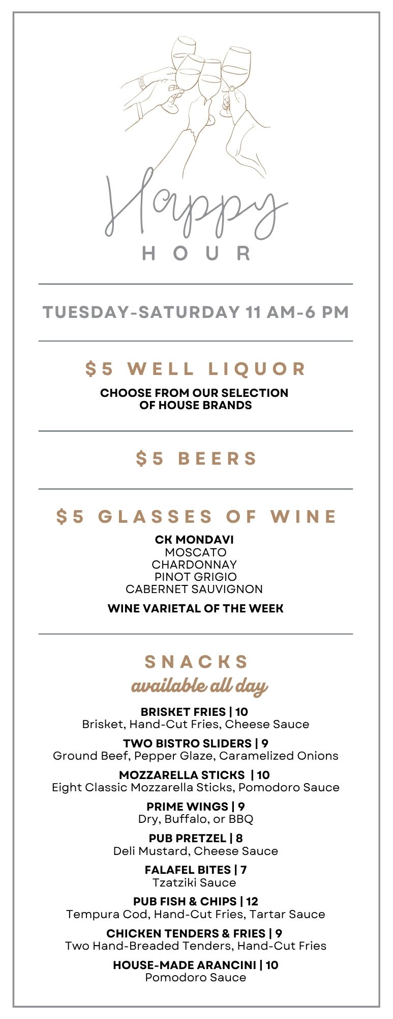 Oasis happy hour menu